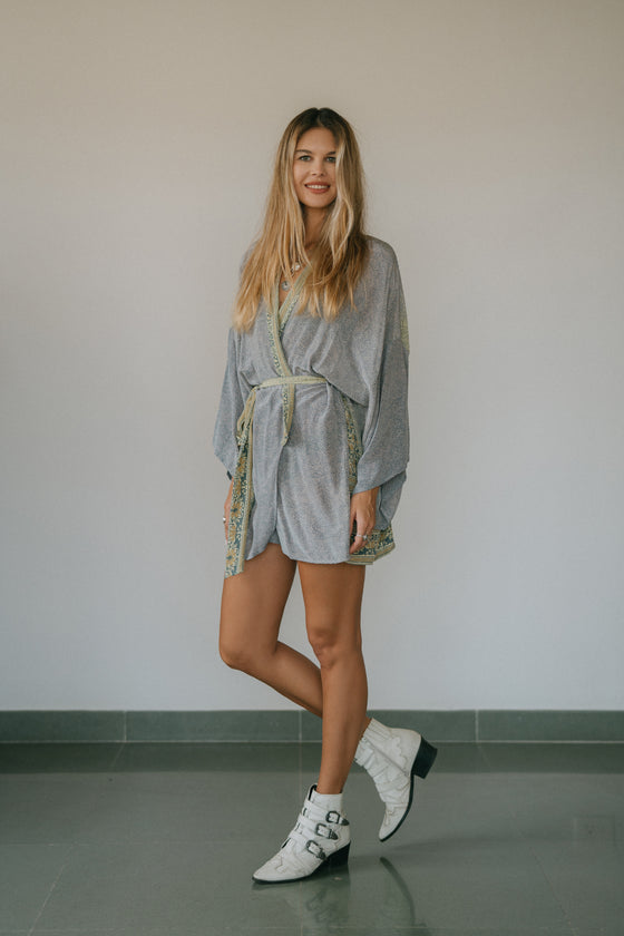 Kimono Wrap Dress - Dolphin