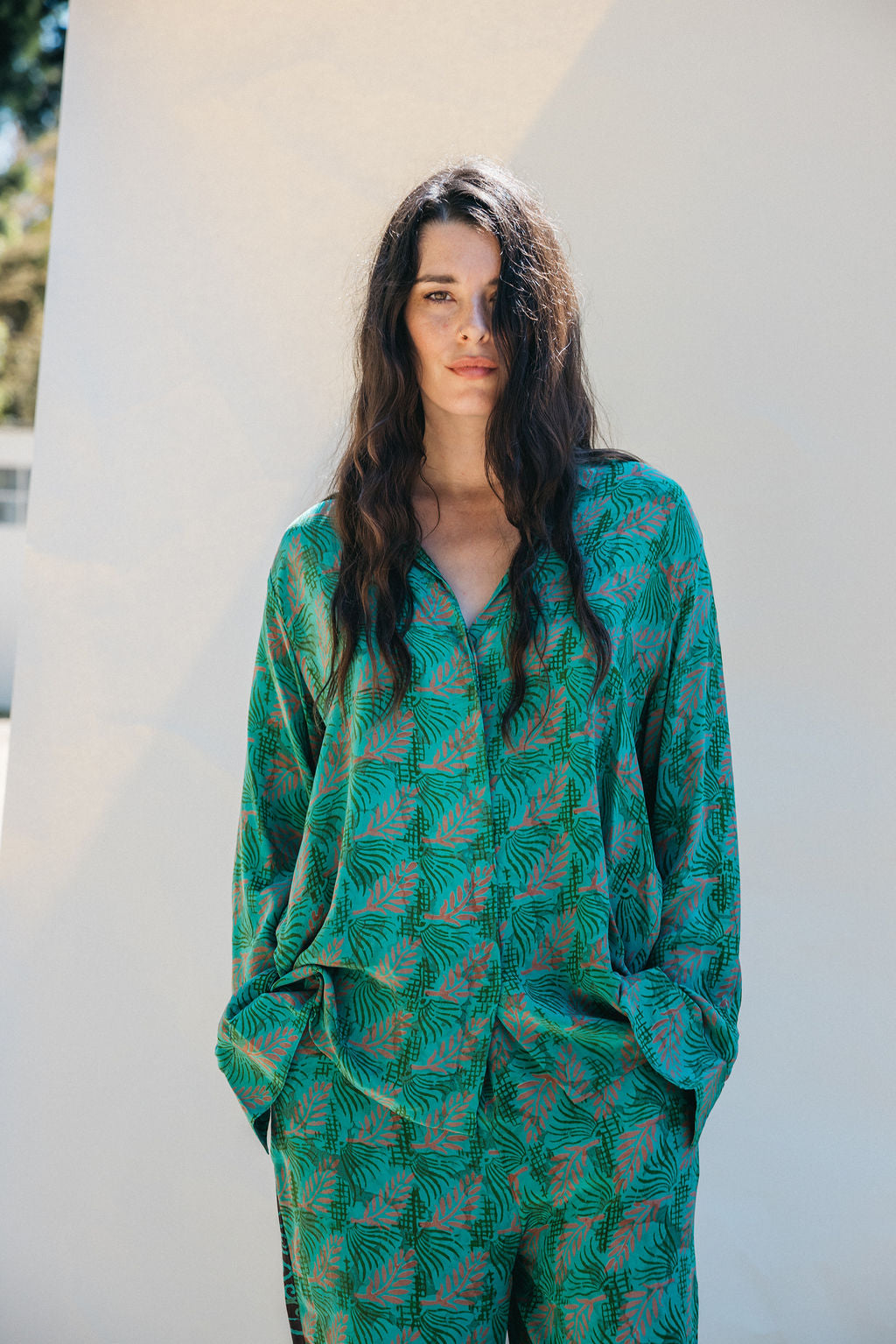 Open Back Boyfriend Shirt - Palm