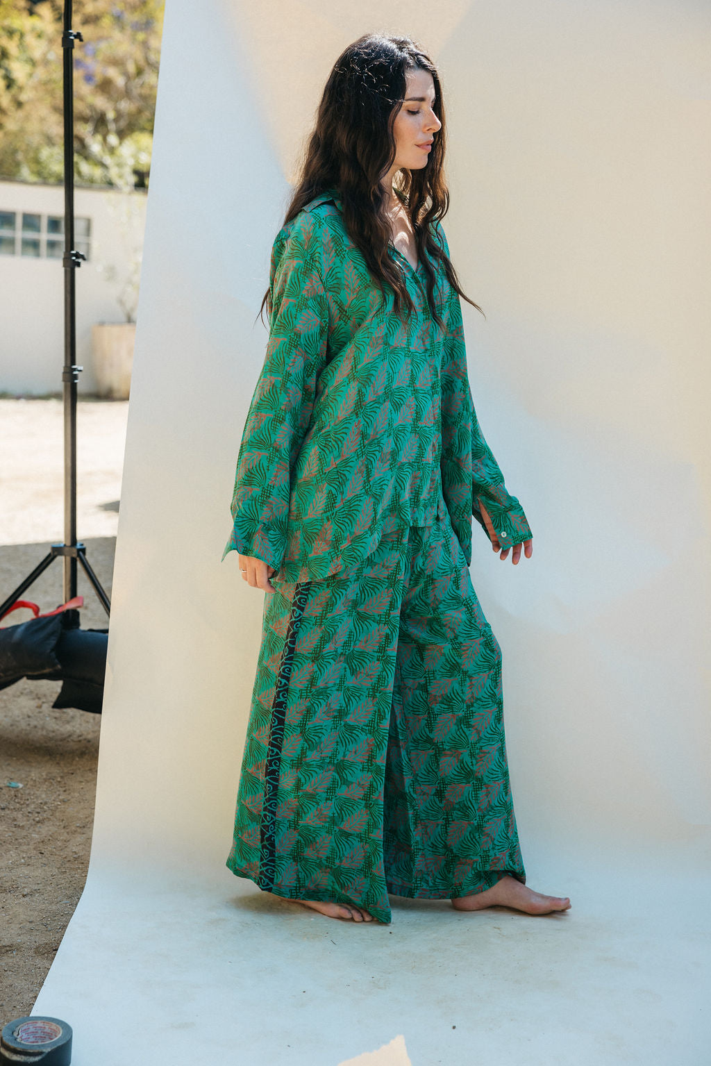 Open Back Boyfriend Shirt - Palm