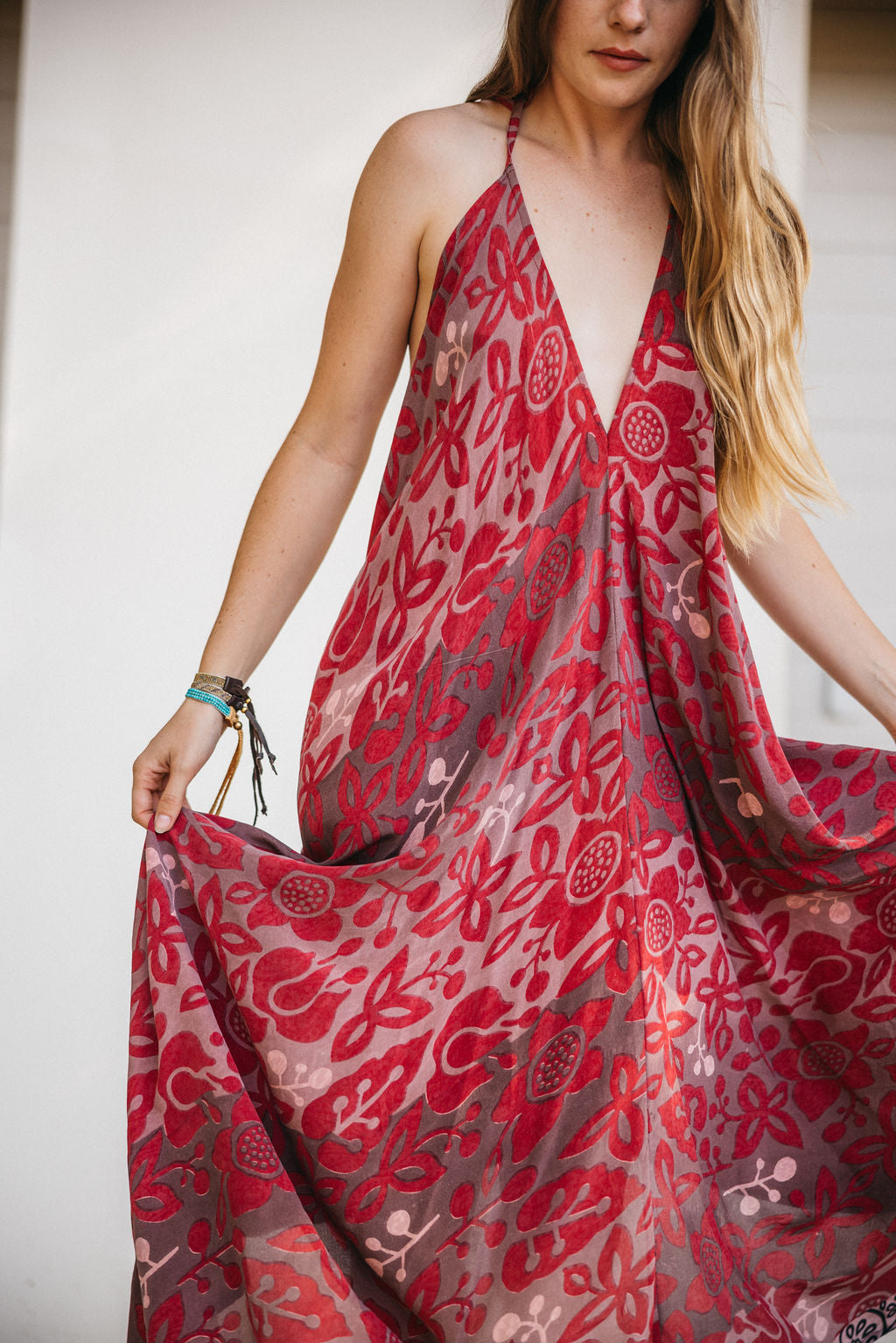 Sun Child Classic Silk Dress - Coral