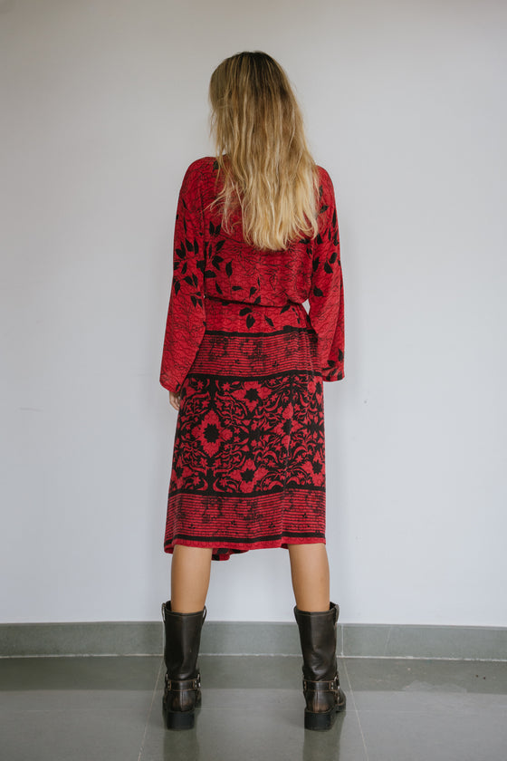 Long Jacket With Belt - Cherry