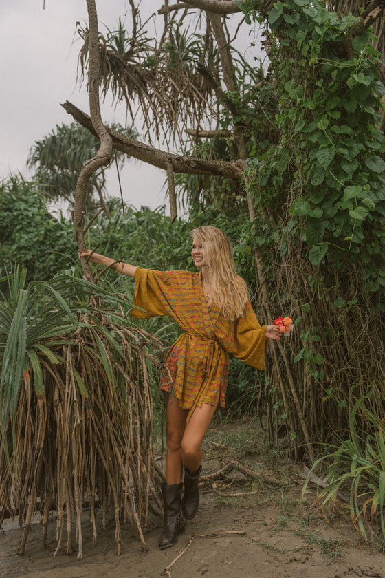 Kimono Wrap Dress - Citrus