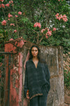 Open Back Boyfriend Shirt - Licorice