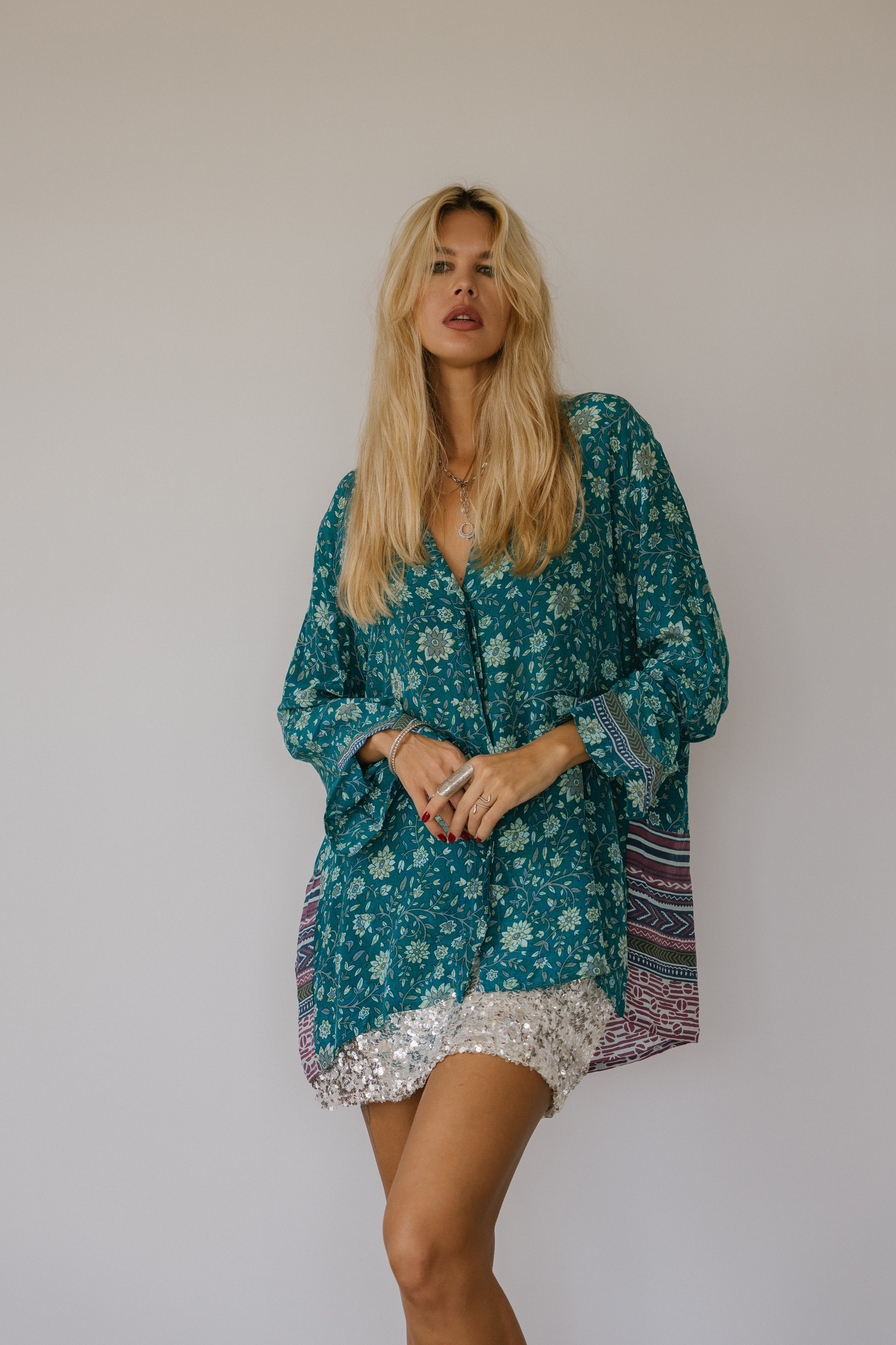 Open Back Boyfriend Shirt - Aquamarine