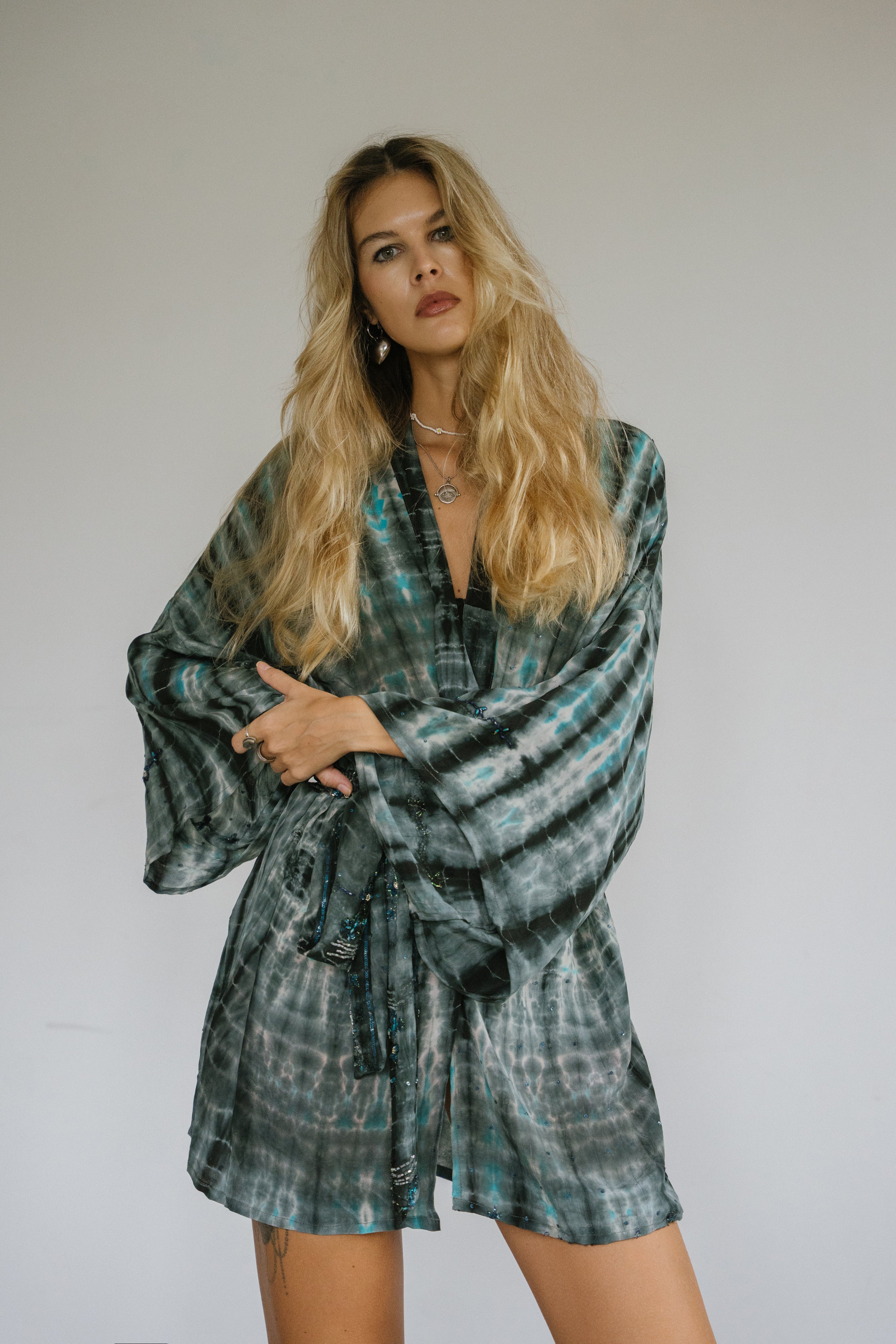 Kimono Wrap Dress - Blue City